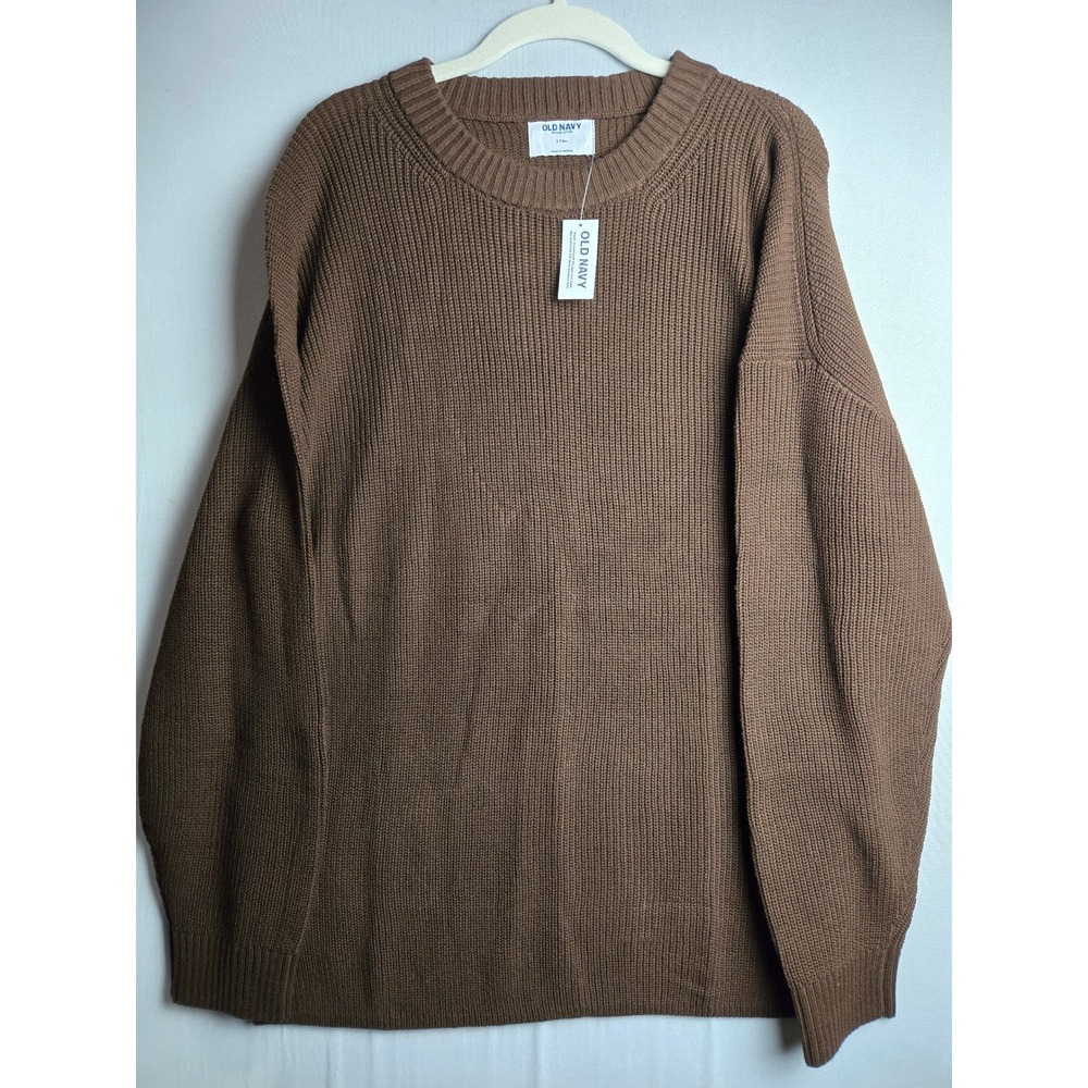 Old Navy Seaside Cotton Sweater Brown Shaker Stitch Knit Crewneck L Tall NEW